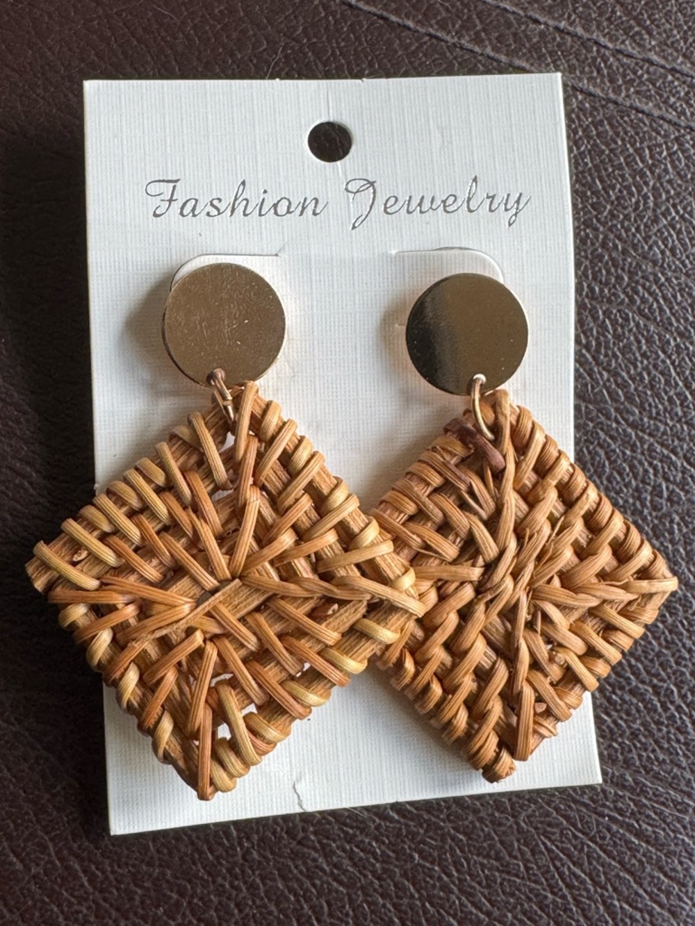 Basket Woven Brown Wicker Drop Earrings Fashion Jewelry Gold-Tone Southern Charm
